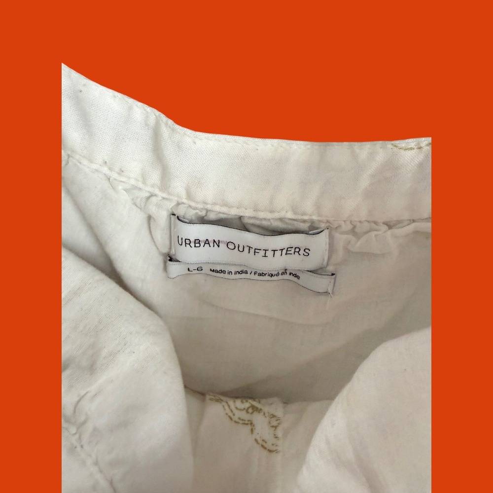 Urban Outfitters Paisley Tiered Mini Dress Cream Green Large Boho Indie Sleeaze - Picture 5 of 6